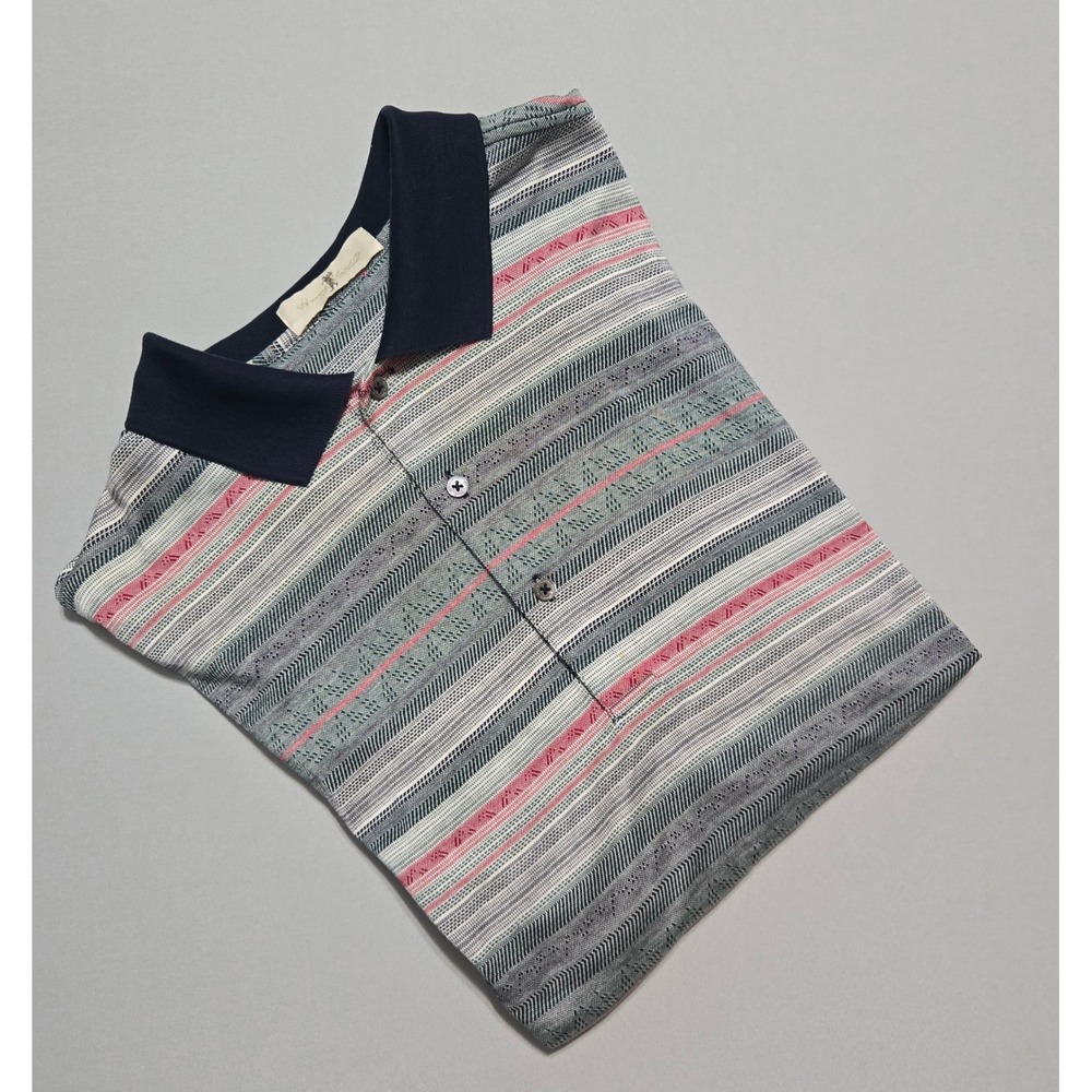 Harry Vardon Striped Knit Polo Shirt Mens Large Cotton Short Sleeve Vintage